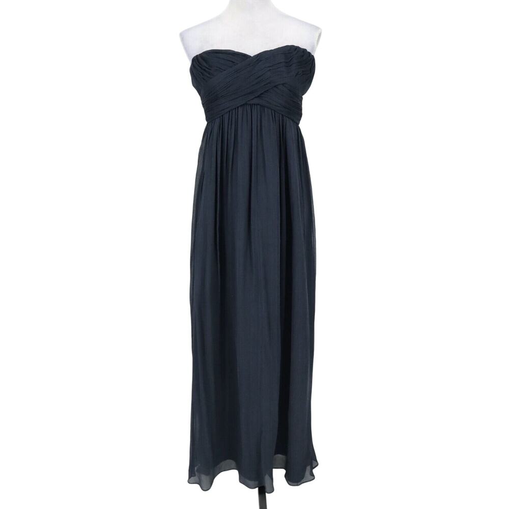 J Crew Gown Womens 0 Navy Blue Dress Silk Chiffon Lined Prom Wedding Bridesmaid